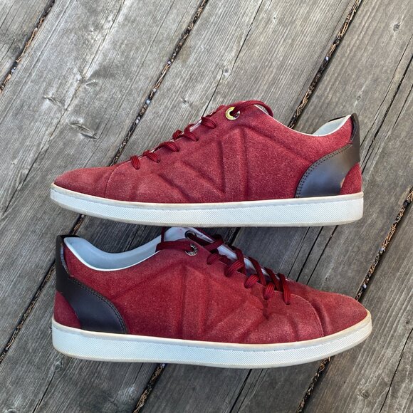 Louis Vuitton Burgundy/Black Suede and Leather Logo Lace Up Sneakers Size 7 - Picture 2 of 14